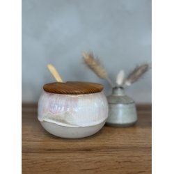 Krukke m. l�g, Peach Melba (med hul til ske)