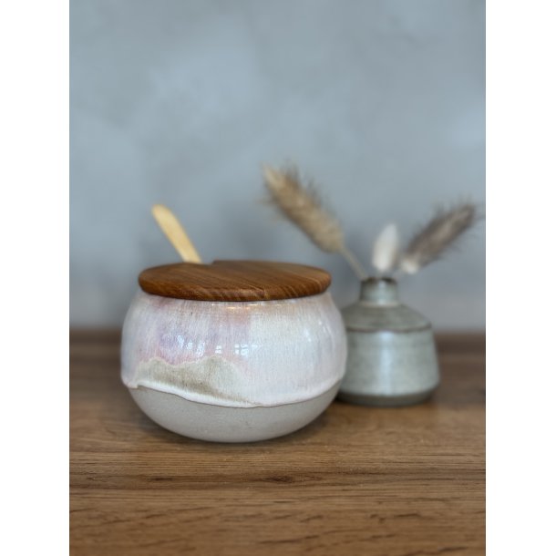 Krukke m. l�g, Peach Melba (med hul til ske)