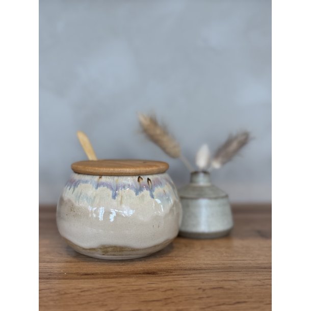 Krukke m. lg, Birk (med hul til ske)