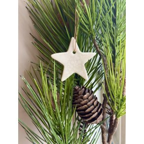 Hvid/gr stjerne - Juleophng, porceln